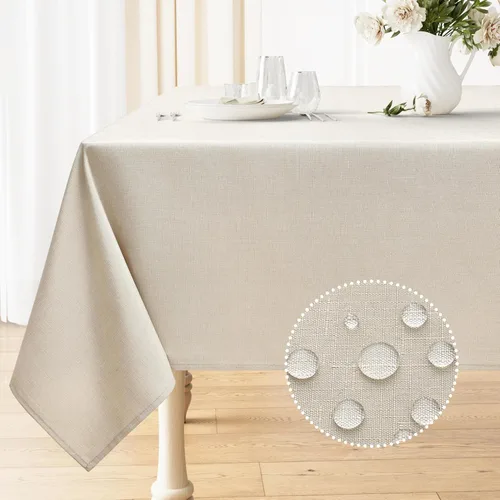 Vista 14 de Smiry Mantel redondo de lino sintético, mantel de tela de arpillera impermeable, fundas decorativas lavables para cocina, comedor, fiestas, 60 x 60