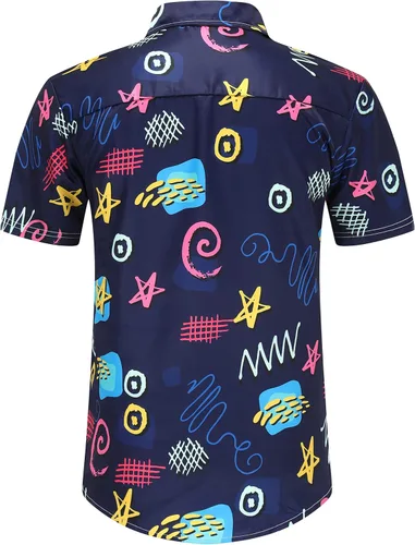 Vista 2 de Camisas de los años 80 para hombre, camisa de los años 90, camisa retro casual con botones, camisa hawaiana, camisa de discoteca, camisas de playa