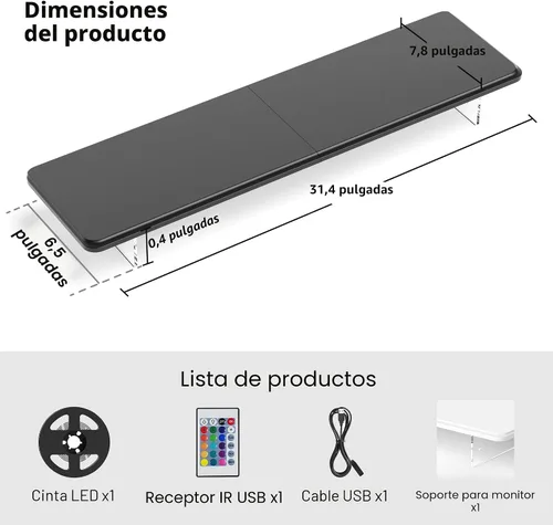 Vista 7 de AFOOYO Soporte elevador para monitor, 31.5 pulgadas de madera ligera LED con patas acrílicas ajustables, accesorios de escritorio, soporte