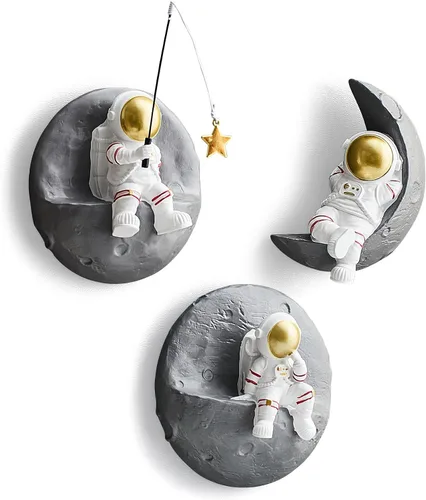 Vista 9 de Octdays 3 piezas de astronautas decoración de pared espacial, decoración moderna para el hogar, decoración de pared 3D, decoración de pared