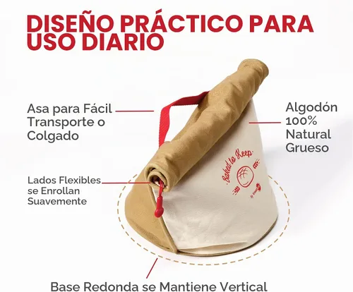 Vista 4 de KNEADACE Bolsas de Pan Reutilizables para Pan Casero - Elegante Almacenamiento de Pan de Masa Madre con Diseño de Tapa Enrollable, 100% Algodón