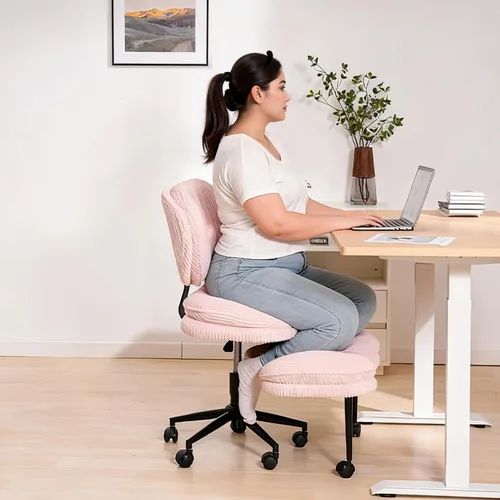 Vista 8 de HOMRELEXA Silla de oficina con patas cruzadas, silla de escritorio ergonómica cruzada en nube, silla de meditación con ruedas, asiento ajustable