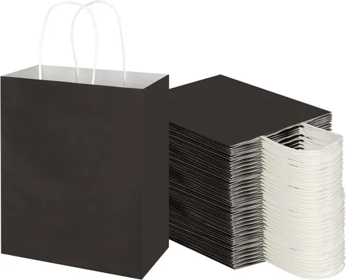 Vista 2 de Toovip Cada paquete de 100 bolsas de papel kraft medianas negras y pequeñas negras con asas a granel