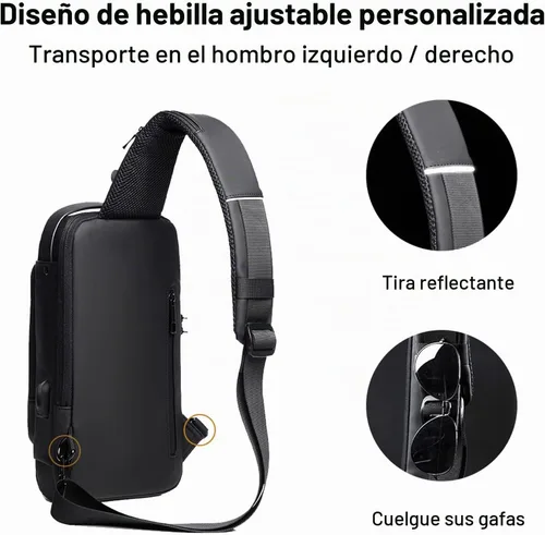 Vista 5 de FANDARE - Bolso de hombro para negocios, bolsa de pecho antirrobo con USB