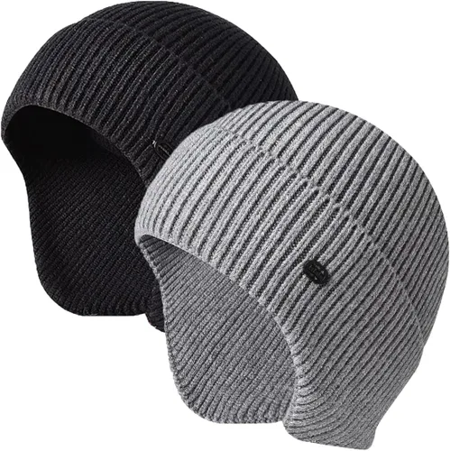 Vista 21 de Gorros de invierno para hombre, para exteriores, elásticos, de punto, con orejeras, resistentes al viento