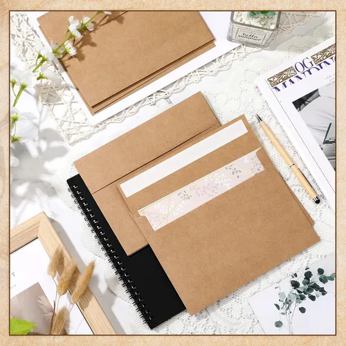 Vista 7 de Yahenda Paquete de 300 sobres de papel kraft A7 de 5 x 7 para invitaciones de boda, despedida de soltera, fiesta de cumpleaños, tarjetas de Marrón