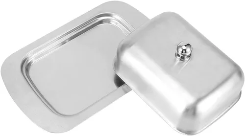 Vista 7 de Alvinlite Mantequillera de acero inoxidable, bandeja de mantequilla de doble cubierta, contenedor de pan de queso con tapa, accesorios para encimera