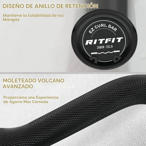 Vista 5 de RitFit Barra olímpica EZ Curl Bar de 2 pulgadas con placas de peso y collar