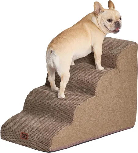 Vista 28 de EHEYCIGA Rampa curvada para escaleras para perros, camas altas de 4