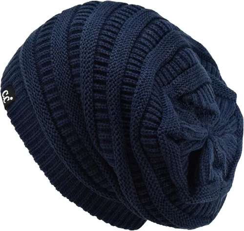 Vista 38 de C.C Winter Oversized Beanie Hat with Fuzzy Lining – Thick Knit Thermal Beanie for Cold Weather, Soft Warm Fleece Lined Cap