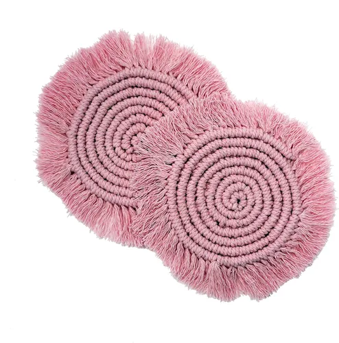 Vista 3 de Posavasos de macramé 100% algodón hechos a mano en la India, elegante y absorbente de 6 pulgadas, juego de posavasos redondos bohemios con borlas