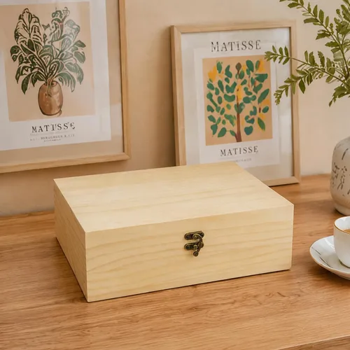Vista 3 de JJSQ - Caja de almacenamiento de madera pequeña con tapa con bisagras, rectangular, sin terminar, sin pintar, caja de almacenamiento de madera
