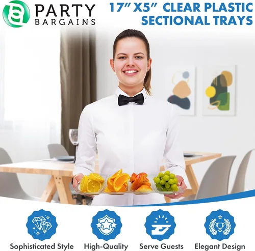Vista 6 de Bandeja rectangular desechable de plástico para servir Excelente para bodas, bufés, cenas y fiestas 17 x 12 pulgadas 4 unidades Transparente