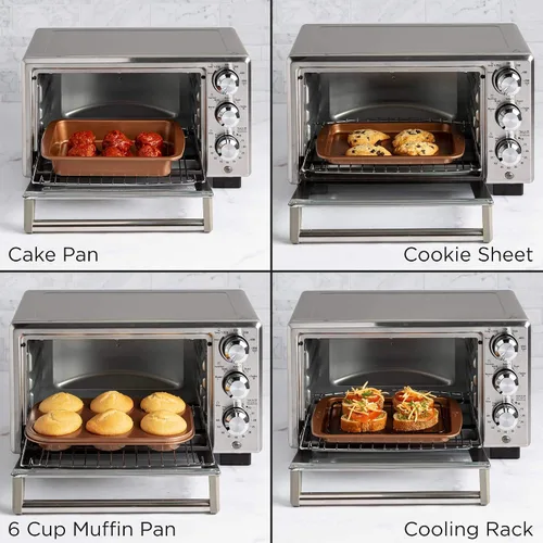 Vista 4 de Ecolution Juego de 4 utensilios antiadherentes para horno tostador, acero al carbono, fácil de limpiar y perfecto para porciones individuales, cobre