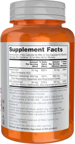 Vista 2 de NOW Foods Nutrición Deportiva, ZMA (Zinc, Magnesio y Vitamina B-6), Absorción Mejorada, Recuperación Deportiva*, 90 Cápsulas