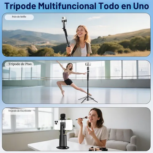Vista 6 de Trípode para selfie con seguimiento facial automático con cardán de seguimiento inteligente desmontable, sin aplicación para disparar, kits de fotos