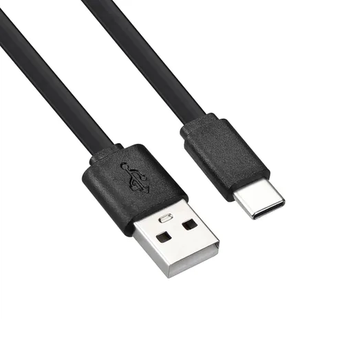 Vista 4 de Cable plano USB A a USB C de 1 pie, cable corto de carga rápida, paquete de Negro