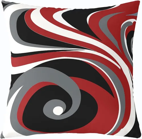 Vista 14 de Paquete de 4 fundas de almohada para exteriores, color rojo burdeos, juego de fundas de cojín geométricas cuadradas de color marrón y gris