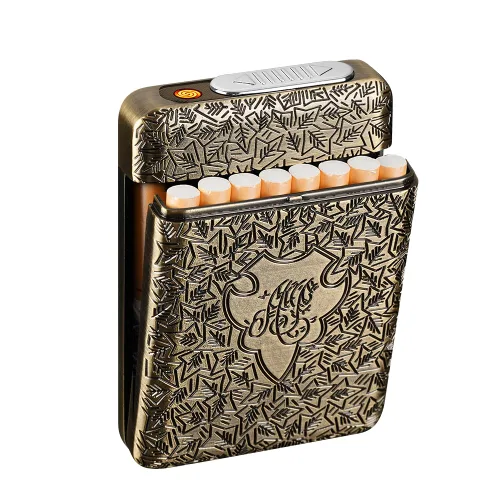Vista 3 de Funda para cigarrillos con encendedor USB 16 piezas 84mm Cigarrillos eléctricos recargables sin llama resistentes al viento tamaño Regular/King Negro