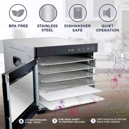 Vista 3 de Ivation - Deshidratador de alimentos de 6 bandejas para carne seca y hierbas
