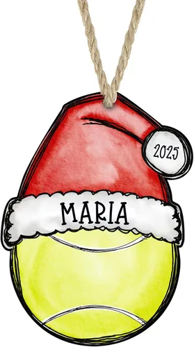 Vista 9 de The Painted Pug - Adorno navideño de béisbol para mamá con sombrero de Papá Noel, regalo impreso de madera MDF hecha a mano por The Painted Pug Mamá