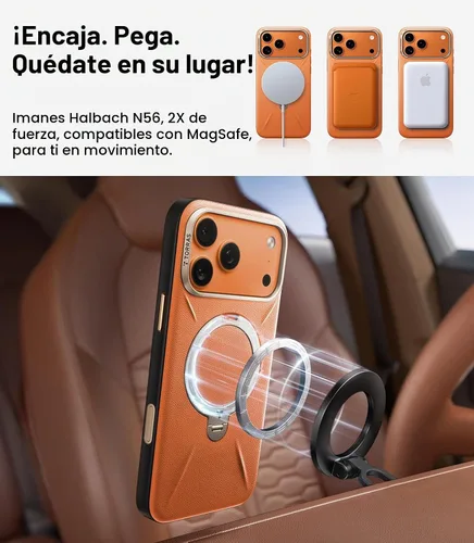 Vista 5 de TORRAS Q3 VegSkin - Funda de piel para iPhone 17 Pro Max, soporte magnético de 360 grados, compatible con MagSafe, control de cámara, a prueba