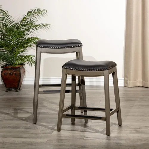 Vista 9 de DTY Indoor Living Durango - Taburete de silla de montar de 24 pulgadas, altura de mostrador, gris desgastado, cuero negro Cuero gris desgastado/negro
