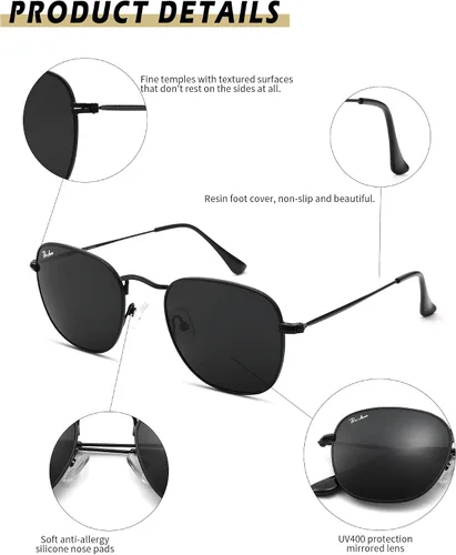 Vista 5 de Pro Acme Gafas de sol cuadradas vintage, lentes de vidrio clásicas, marco de metal, gafas de sol retro de moda