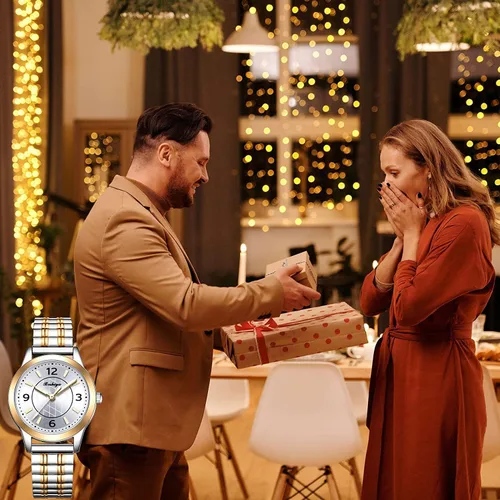 Vista 9 de BOSHIYA Relojes para mujer Easy Reader de 1.181 in de acero inoxidable con banda de expansión plateada dorada para mujer, reloj de pulsera pequeño