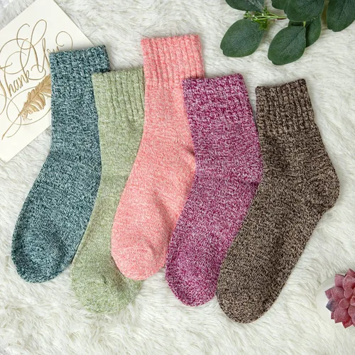 Vista 4 de YSense Pack of 5 Womens Wool Socks Winter Warm Socks Crew Casual Hiking Socks Gifts