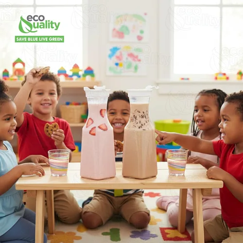 Vista 5 de EcoQuality Jarra de agua de plástico transparente de 54 onzas con tapa abatible, 1 paquete, botella de base cuadrada con boquilla para barra