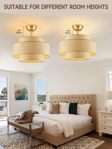 Vista 4 de Ventilador de techo estilo bohemio con luz de ratán con control remoto