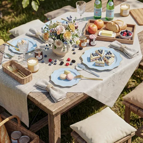 Vista 4 de WDF 175 piezas platos de plástico azul – Platos azul bebé resistentes desechables – Vajilla de plástico para 25 invitados, ideal para Bule y Oro