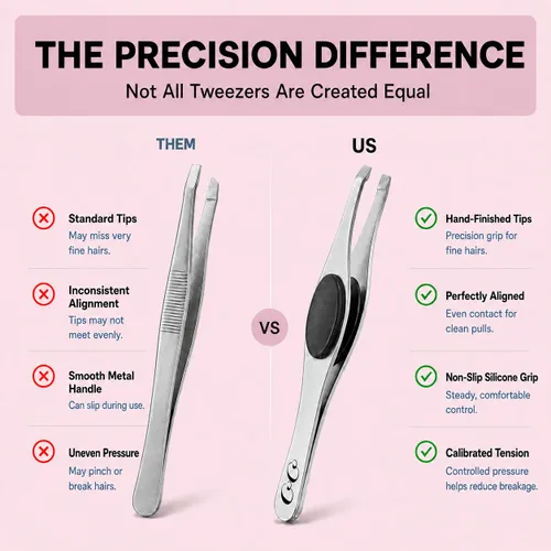 Vista 7 de Precision Tweezers for Eyebrows & Facial Hair Removal, Stainless Slant Tip Pinzas profesionales perfectamente alineadas y calibradas para pelos