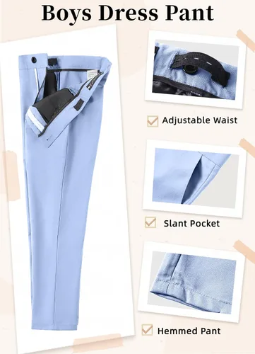 Vista 6 de Trajes para niños, traje de portador de anillos, chaleco formal y pantalones para niño, conjunto de trajes de boda Azul bebé