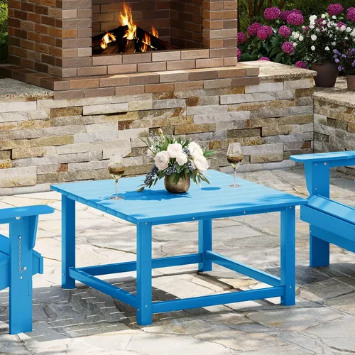 Vista 10 de WestinTrends Mesa de café de patio cuadrada de HDPE Malibu para exteriores de bajo perfil, marrón oscuro