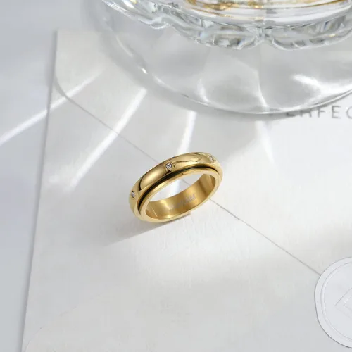 Vista 5 de LOXUAKAM Anillos para mujer, chapados en oro de 14 quilates, antiansiedad, con circonitas cúbicas, anillos para aliviar la ansiedad, promesa