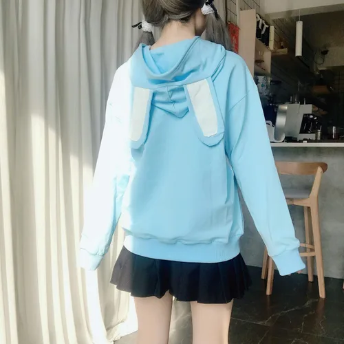 Vista 6 de Packitcute Sudadera con capucha de conejo, estampado kawaii, holgada, casual, sudadera con capucha