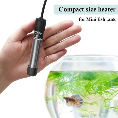 Vista 2 de HITOP Mini calentador sumergible para acuario – 25 W, 50 W, 100 W, 200 W, 300 W, calentador pequeño para pecera de 1 a 70 galones con controlador