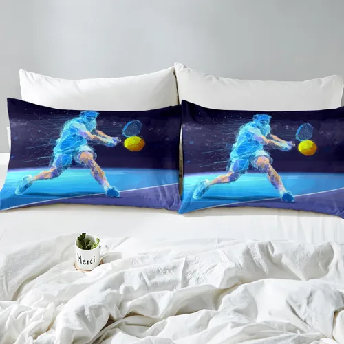 Vista 7 de Erosebridal Juego de ropa de cama con pelota de tenis para niños, funda de edredón con temática de juegos deportivos, tamaño individual para niños