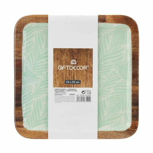 Vista 4 de Centro de Mesa Gift Decor Blanco Marrón Verde Poliéster Resina Madera de mango 25 x 25 cm 25,4 x 2,54 x 25,4 cm Hoja de planta