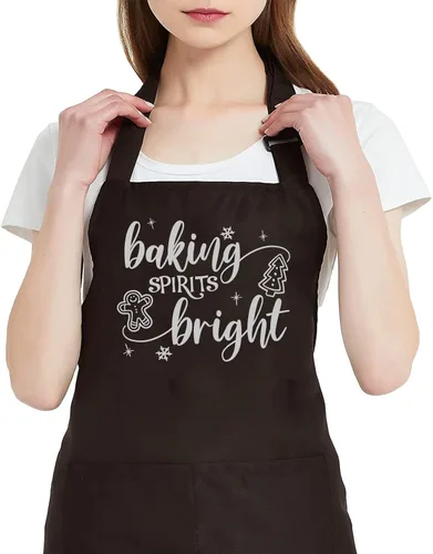 Vista 6 de Baking Spirits - Delantales brillantes para mujer con 2 bolsillos de Navidad, impermeable, ajustable, babero, cocina, barbacoa, delantal