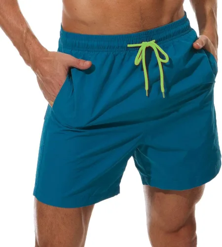 Vista 25 de SILKWORLD Traje de baño para hombre, pantalones cortos de playa de secado rápido con bolsillos Ejército Verde-ag