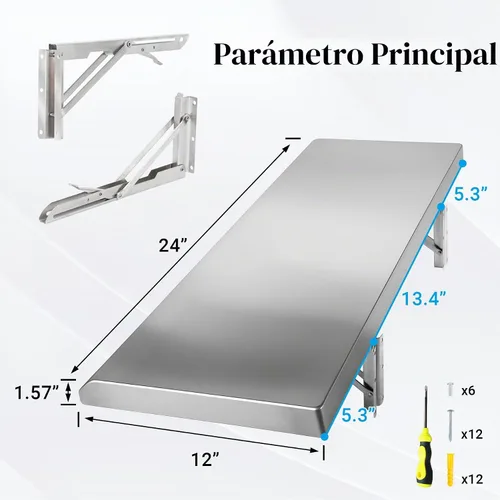 Vista 3 de Estante Plegable de Concesión 24" x 12", Estante Desplegable Plegable de Acero Inoxidable para Servir Alimentos para Ventanas de Concesión