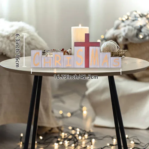 Vista 2 de Ovootok Letreros de Bloques de Madera de Navidad, Letrero de Mesa de Madera de Granja de Doble Cara, Decoraciones de Pascua de Escritorio Bandeja