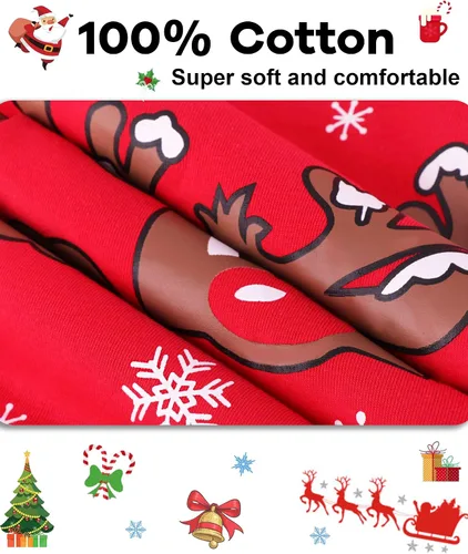 Vista 5 de DAUGHTER QUEEN Pijamas de Navidad para niños y niñas de 18 meses-12 años, ropa de dormir 100% algodón