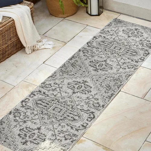 Vista 3 de JONATHAN Y SMB105D-28 - Alfombra de pasillo Boho para interiores y exteriores 2 x 8, color Negro/Gris, con textura de estrella, tejida