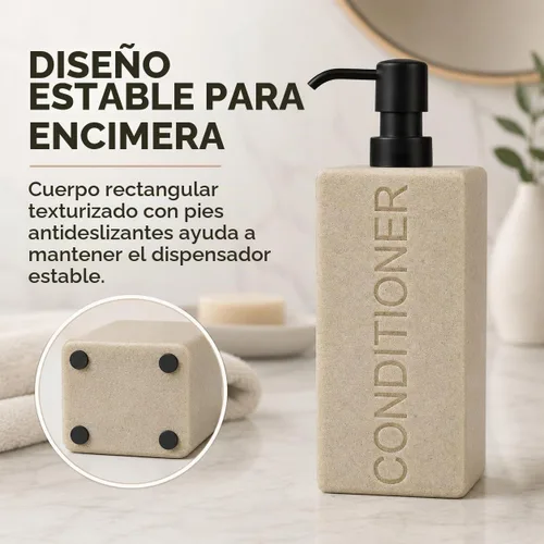 Vista 6 de dispensador rectangular de resina premium para cuarto de baño, para champú, acondicionador, loción corporal, diseño moderno recargable con bomba