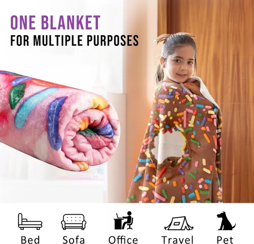 Vista 2 de Manta de café con forma de dona realista, toalla térmica, franela ligera y suave, manta mullida perfectamente redonda para niños (71 pulgadas)