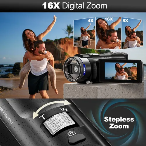 Vista 3 de NBD Videocámara de video 4K Ultra 48MP Vlogging Cámara para YouTube, videocámara digital con zoom 16X de 3.0 pulgadas IPS 270° con micrófono, luz